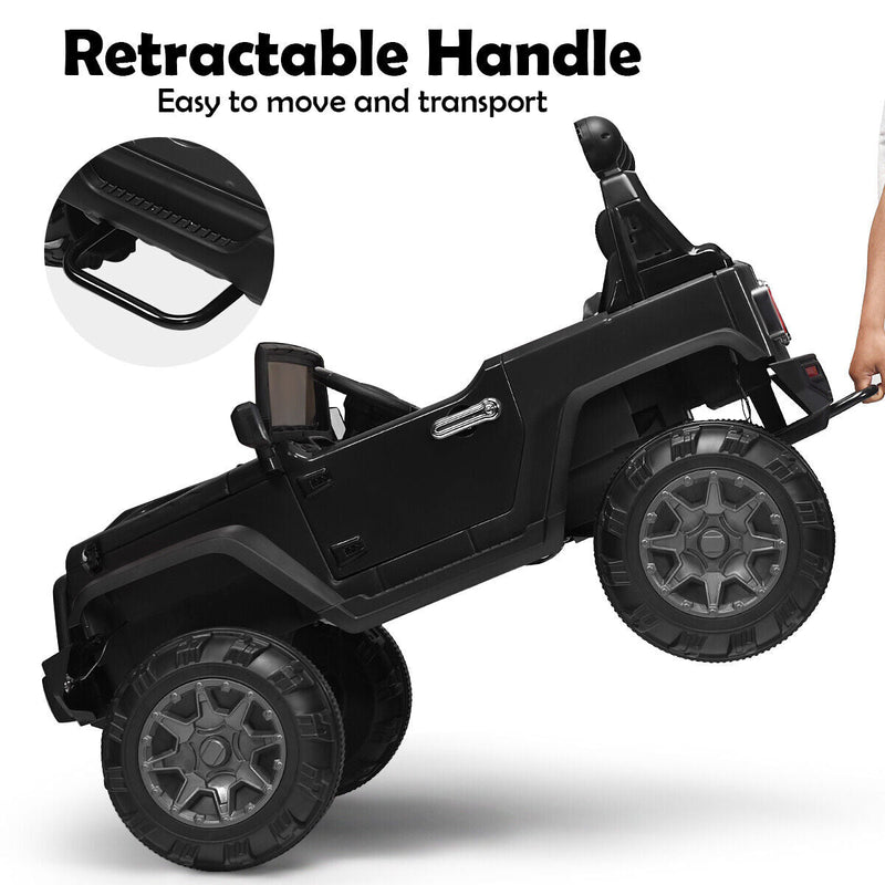 Electric Ride-On Truck for Kids with RC Control, Spring Suspension, Lights, Music, and Trunk - Black