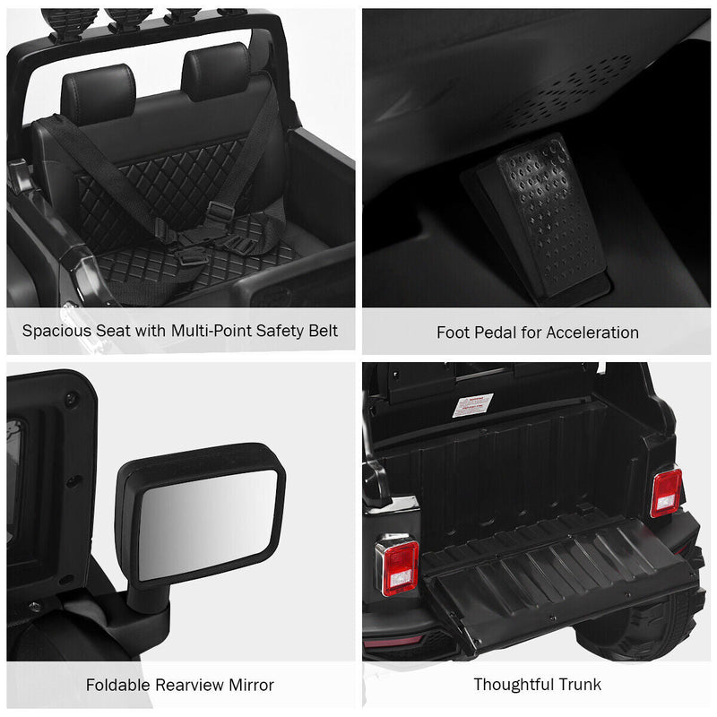 Electric Ride-On Truck for Kids with RC Control, Spring Suspension, Lights, Music, and Trunk - Black