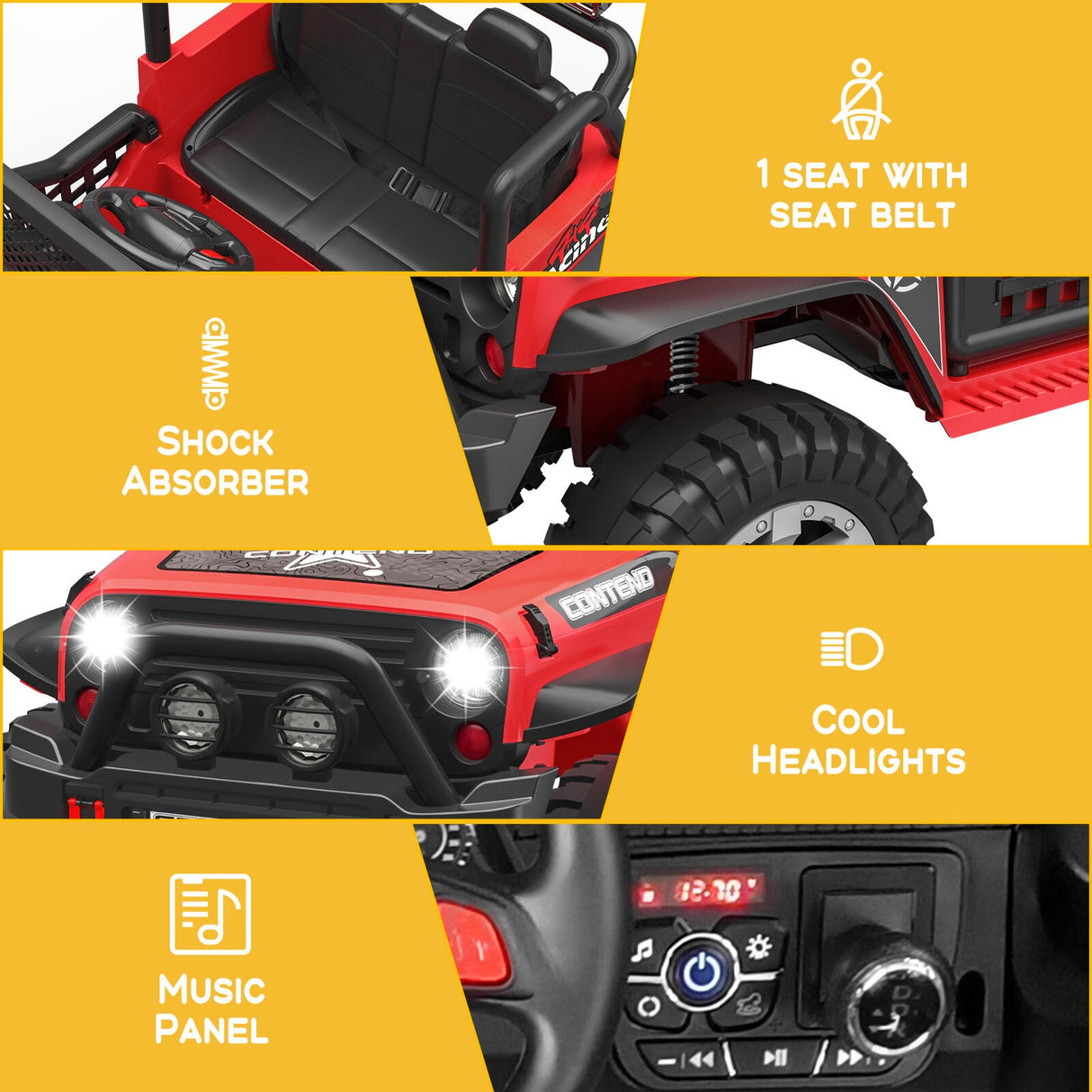 Electric Ride-On Truck for Kids with Remote Control, LED Lights, 2 Speeds, and MP3 Music