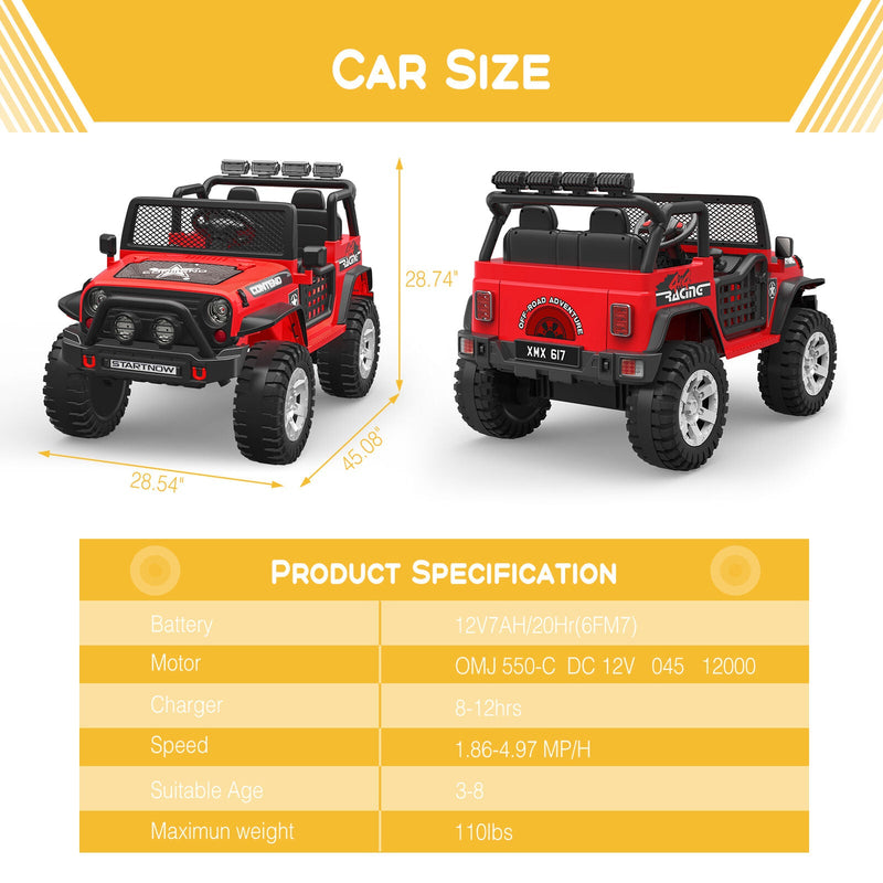 12V Electric Jeep Toy Car for Kids with LED Lights, MP3 Player, and Remote Control - Perfect Gift for Boys and Girls
