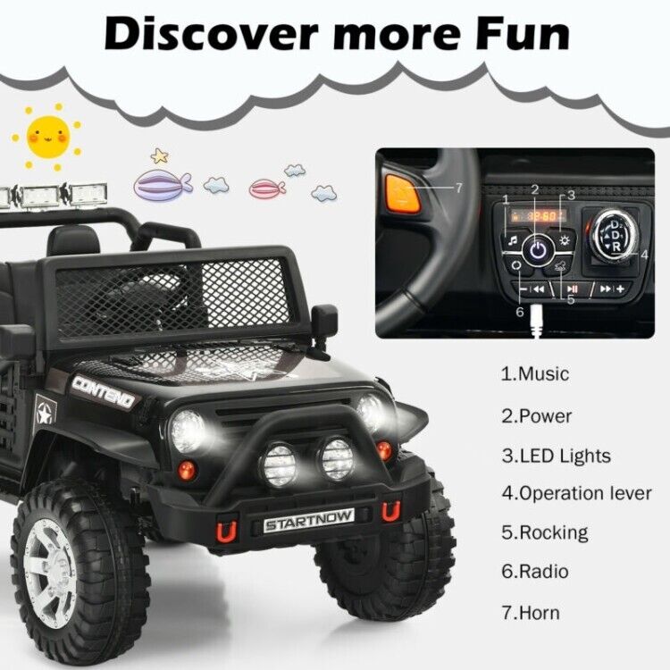 Electric Ride-On Truck for Kids with Remote Control, Lights, and Music - Black