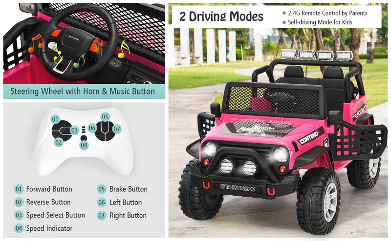 Electric Ride-On Truck for Kids with Remote Control, Lights, and Music - Black