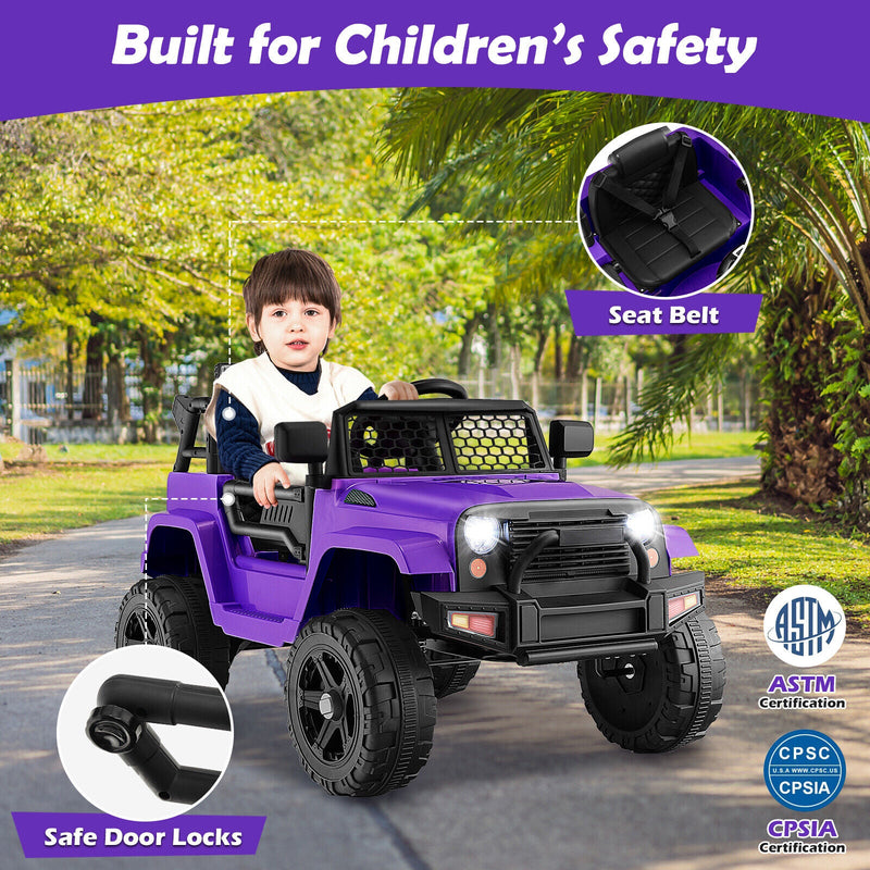 Electric Ride-On Truck for Kids with Remote Control, Lights, and Music - Purple