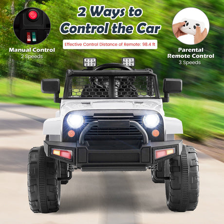 Electric Ride-On Truck for Kids with Remote Control, Lights, and Music - White