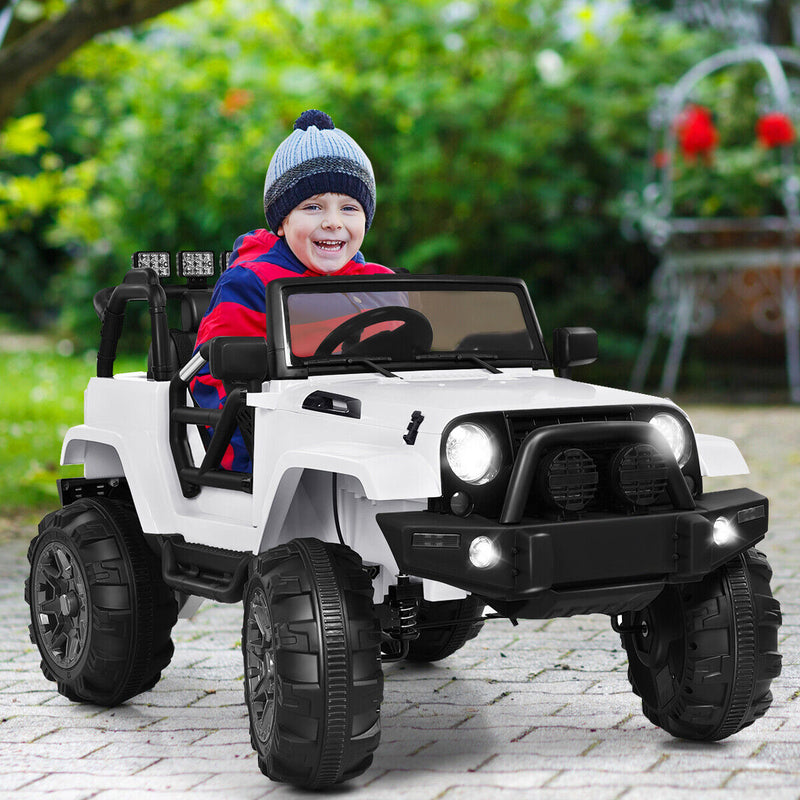 Electric Ride-On Truck for Kids with Remote Control, MP3 Player, and LED Lights - White