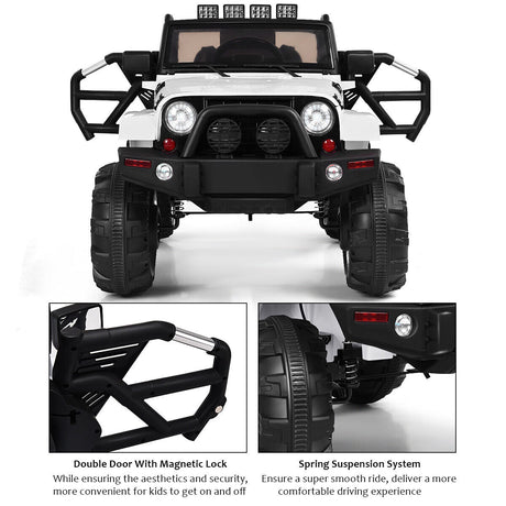Electric Ride-On Truck for Kids with Remote Control, MP3 Player, and LED Lights - White