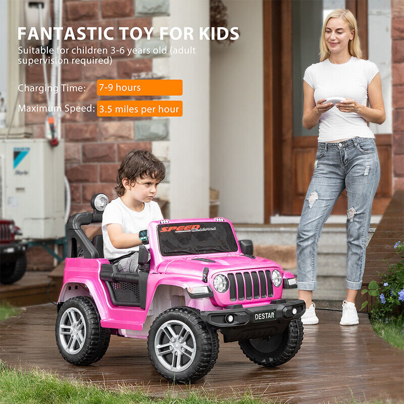 Electric Ride-On Truck for Kids with Remote Control, MP3 Player, LED Lights, and 3 Speeds - Pink