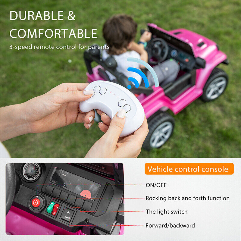 Electric Ride-On Truck for Kids with Remote Control, MP3 Player, LED Lights, and 3 Speeds - Pink