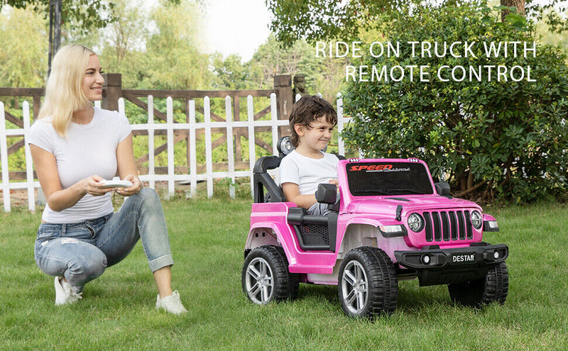 Electric Ride-On Truck for Kids with Remote Control, MP3 Player, LED Lights, and 3 Speeds - Pink