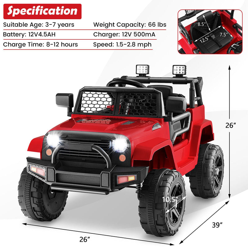 Electric Ride-On Truck for Kids with Remote Control, Music, and Lights - Red