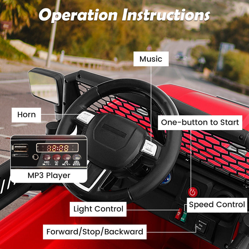 Electric Ride-On Truck for Kids with Remote Control, Music, and Lights - Red