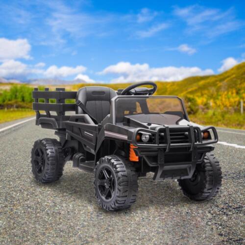 Electric Ride-On Truck with Music, Lights, and Detachable Trailer for Kids - Black