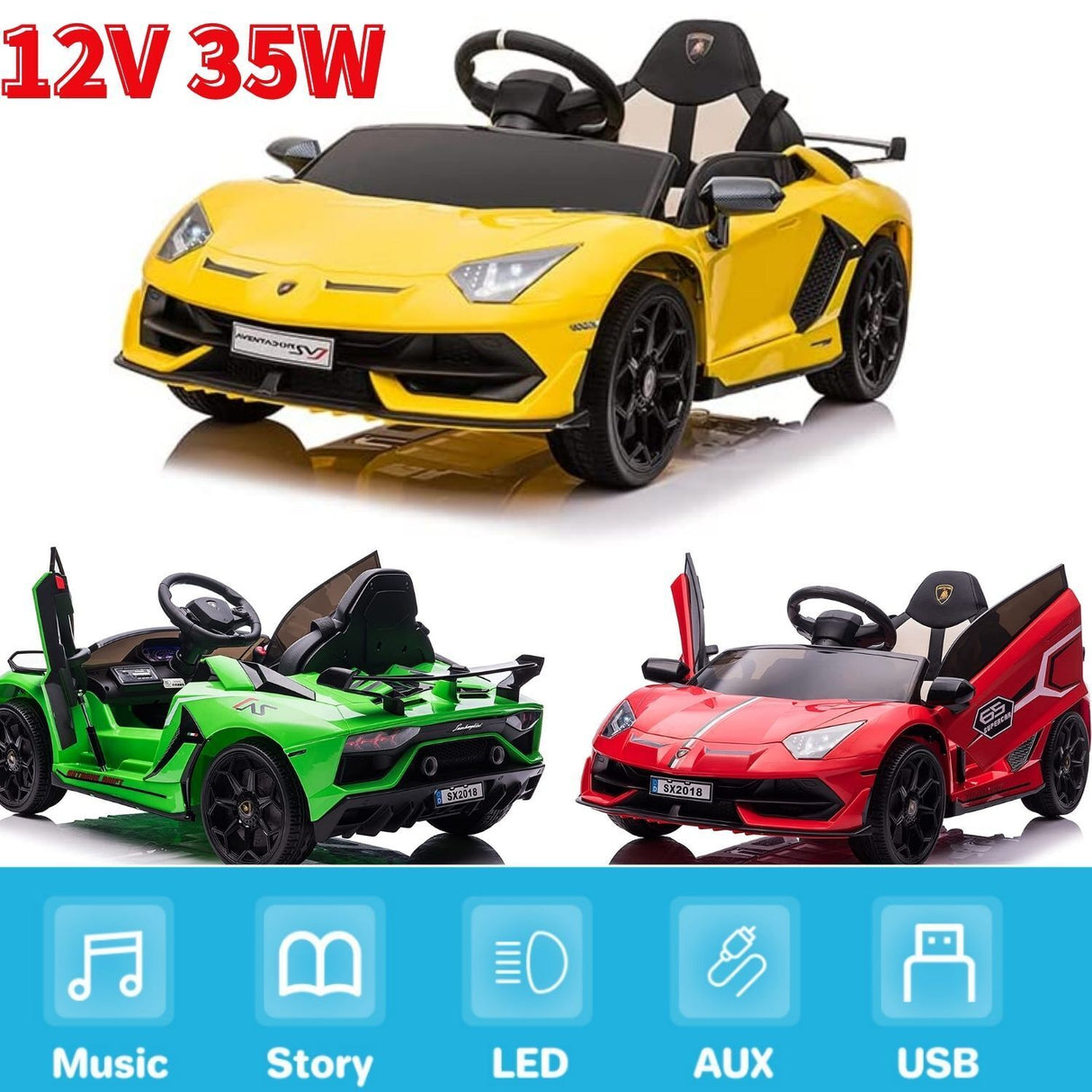 Electric Lamborghini Ride-On Car for Kids with Remote Control and MP3 Player - 12V, 2X35W - Perfect Gift for Children