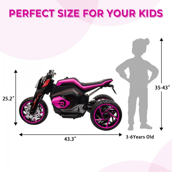 Electric Three-Wheeled Motorcycle for Kids Ages 3-8 with Horn and LED Lights