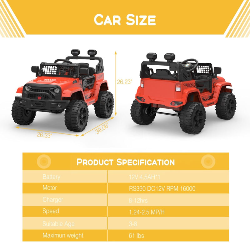 Electric Toy Truck for Kids with Bluetooth and Remote Control - 12V Ride On Car