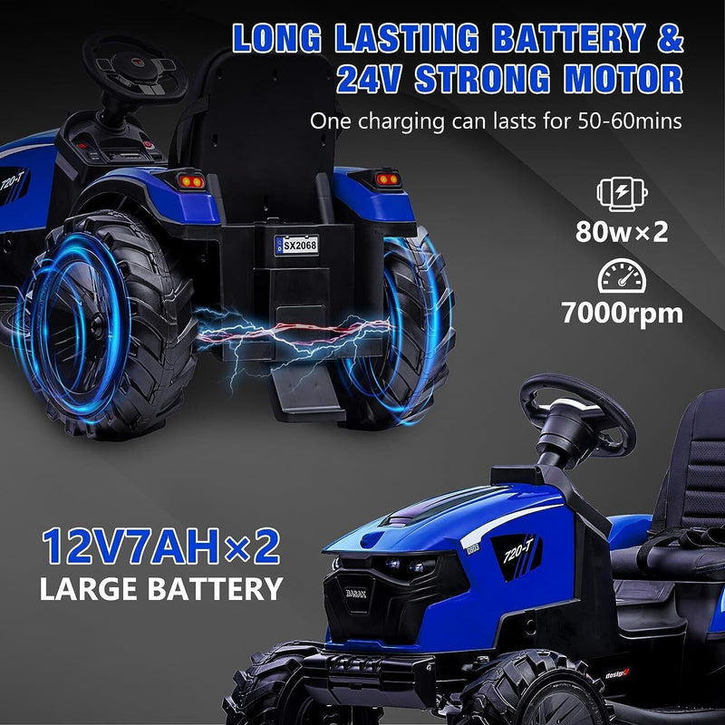 Electric Tractor Ride-On Toy Car for Kids with Trailer & LED Lights - 12V Battery Powered