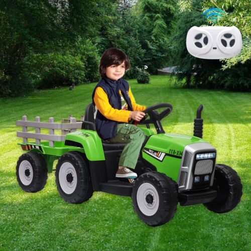 Electric Tractor Ride-On Toy with Trailer for Kids - Remote Control Included