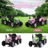 Electric Tractor Ride-On with Trailer and Remote Control for Kids - LED Headlights Included