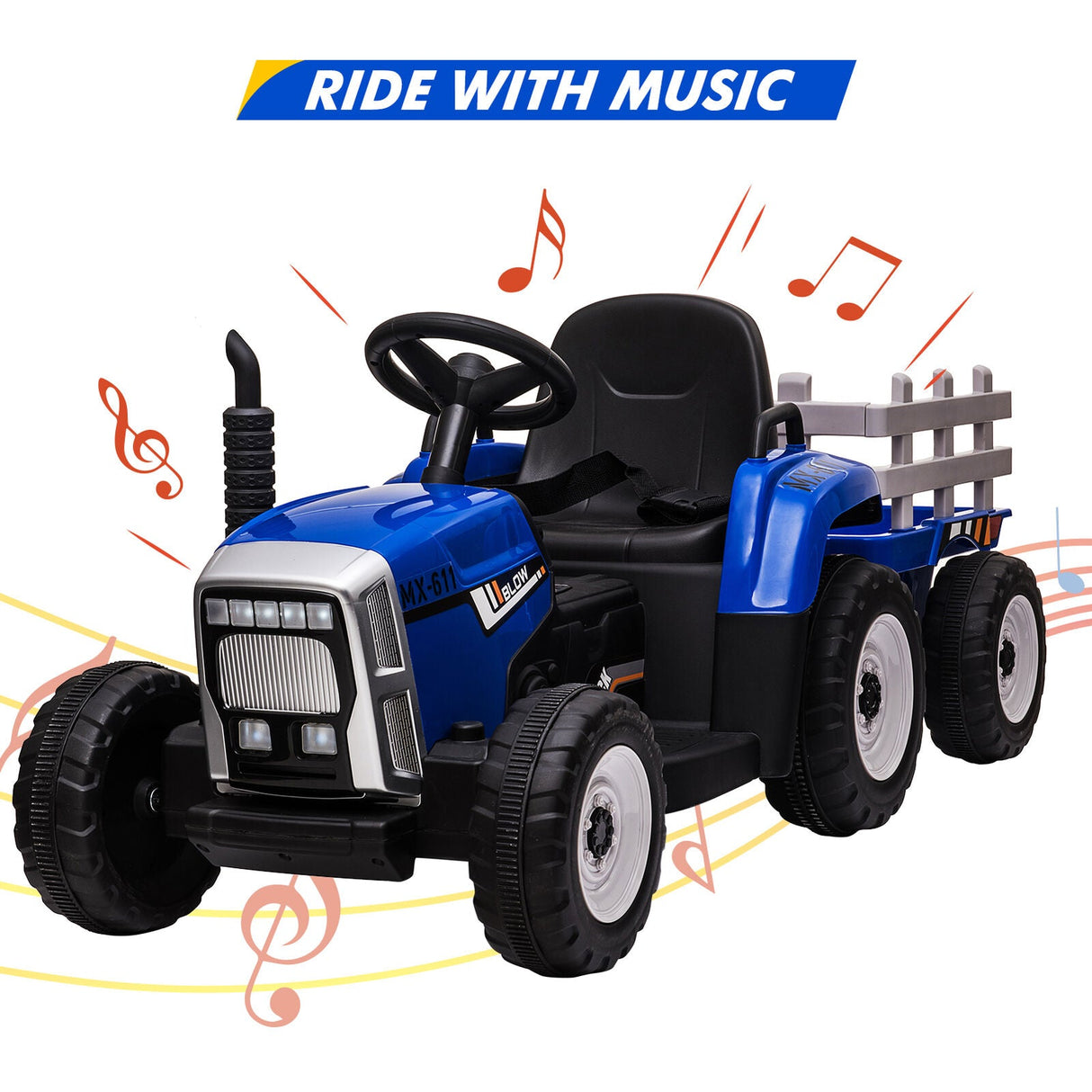 Electric Tractor Toy with Trailer and Music - Perfect Christmas Gift for Kids (12V)