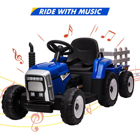 Electric Tractor Toy with Trailer and Music - Perfect Christmas Gift for Kids (12V)
