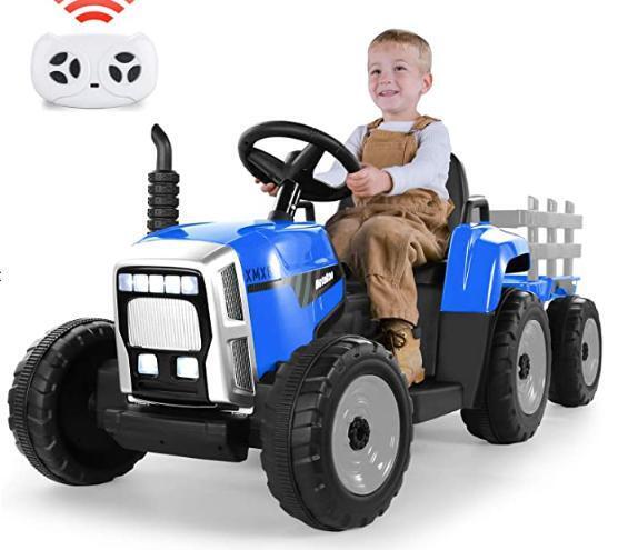 Electric Tractor Toy with Trailer and Music - Perfect Christmas Gift for Kids (12V)