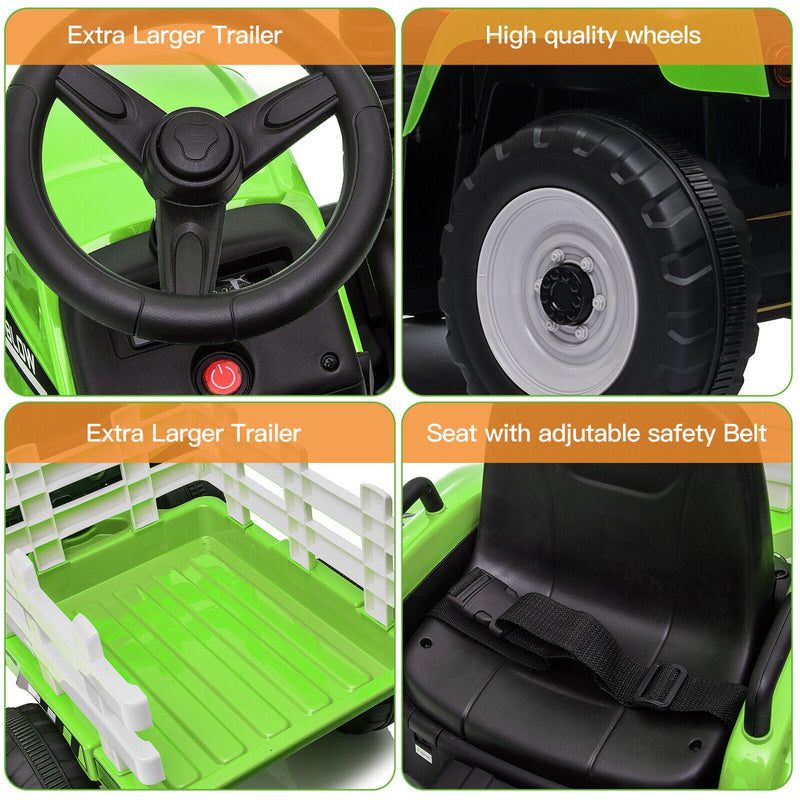 Electric Tractor with Trailer and Bucket - Battery Powered Ride On Toy for Kids
