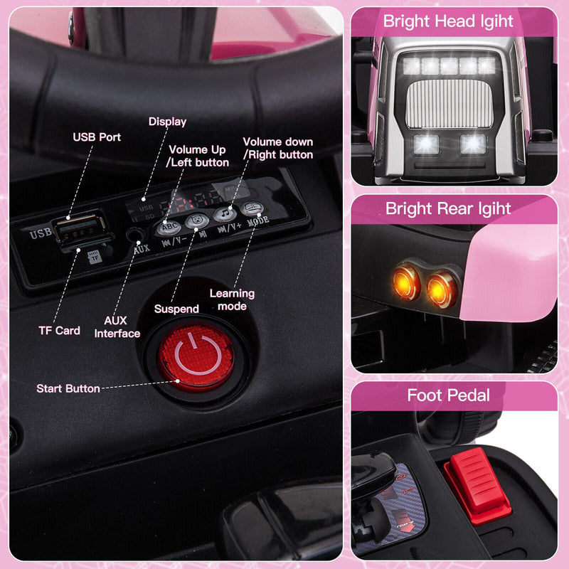 Electric Tractor Ride-On with Trailer and Remote Control for Kids - LED Headlights Included