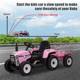 12V Pink Electric Ride-On Tractor with Trailer Bucket for Kids