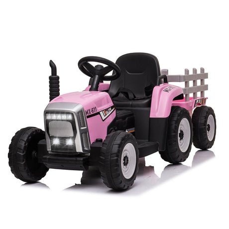 12V Pink Electric Ride-On Tractor with Trailer Bucket for Kids