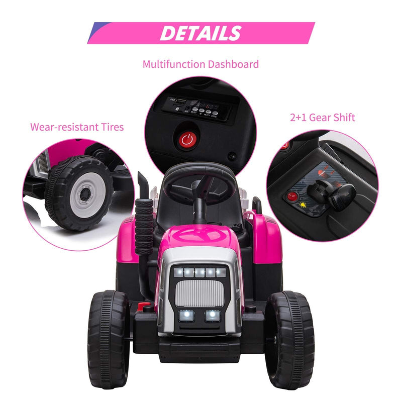 Electric Tractor with Trailer and Remote Control - Perfect Gift for Kids (12V Battery Powered)