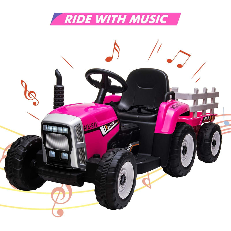 Electric Tractor with Trailer and Remote Control - Perfect Gift for Kids (12V Battery Powered)