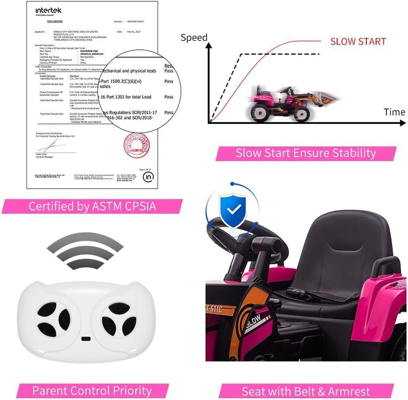Excavator Ride-On Toy for Kids with Remote Control and 2+1 Gear Shift
