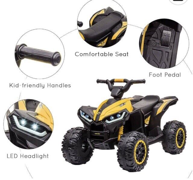 Exciting 12V 4-Wheeler Kids Car with Hot Wheels Music in Yellow and Black - Brand New in Box!