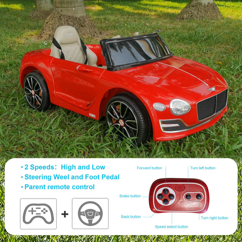 12V Bentley Style Kids Ride On Electric Toy Car with Remote Control and LED Lights