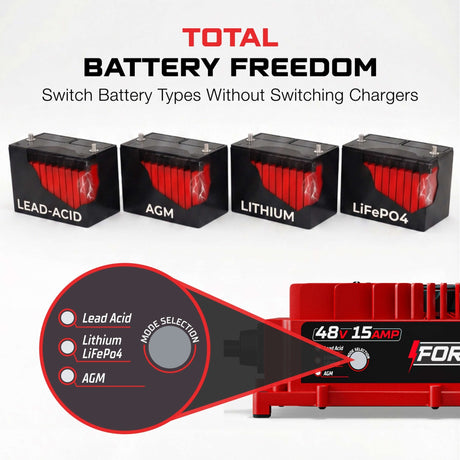 YAMAHA 48V Golf Cart Charger - G29, Drive & Drive 2 - 48V 15A Lithium, LiFePO4, Lead Acid, AGM FORM Charge