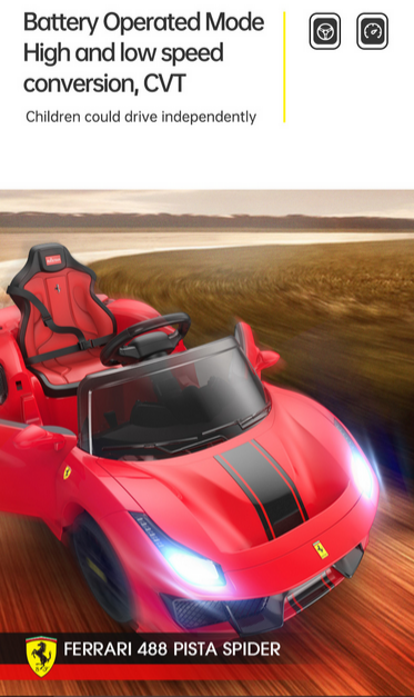 Kids Ferrari 488 Ride On Car For Children W/Wireless Parental Control