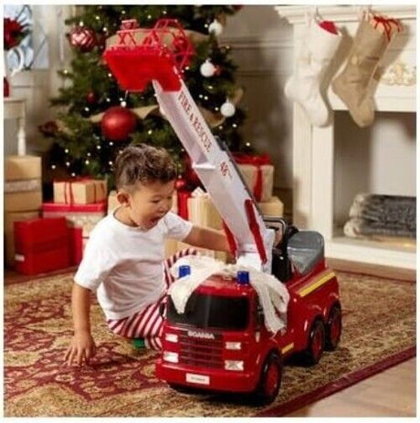 Fire Engine Ride-On with Crane, Water Squirt, Lights, and Siren - Ready for Action!