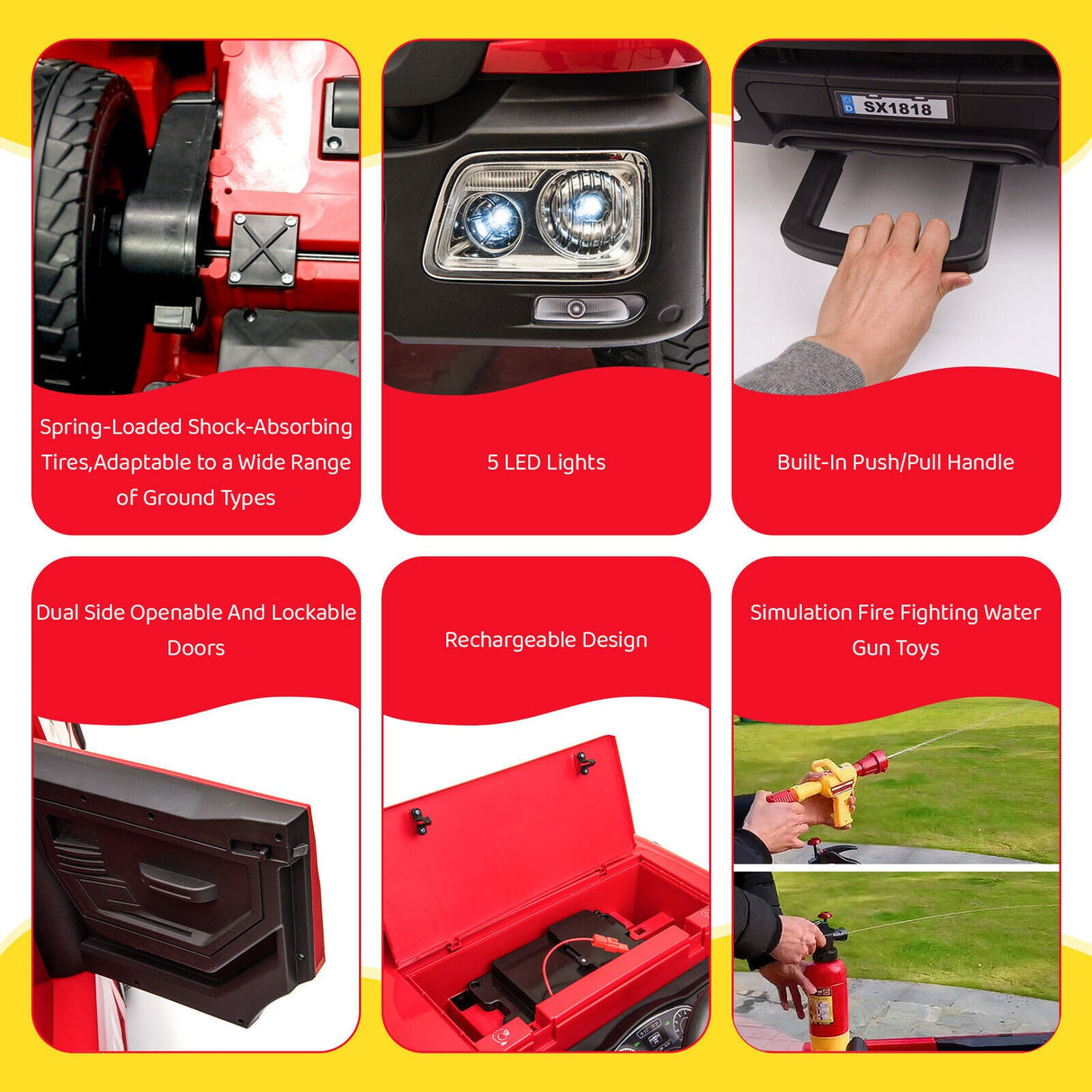 Fire Truck Battery-Powered Ride-On Car with Remote Control for Kids Ages 3-6