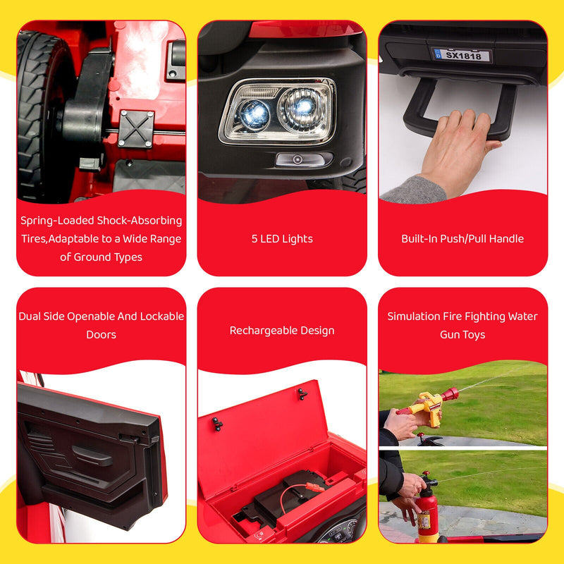 Fire Truck Battery-Powered Ride-On Car with Remote Control for Kids Ages 3-6