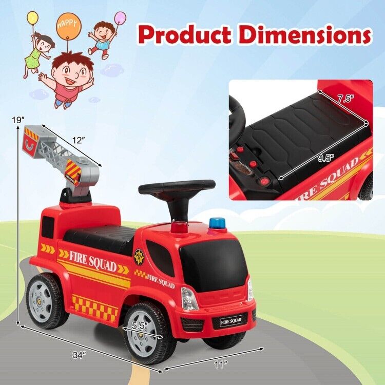 Fire Truck Foot-to-Floor Push Car with Music & Bubble Maker for Kids
