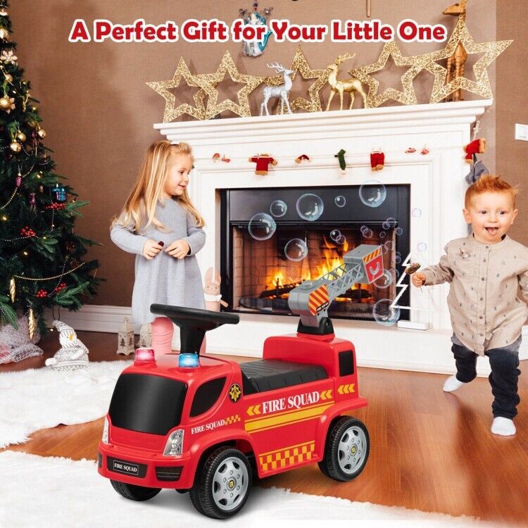 Fire Truck Foot-to-Floor Push Car with Music & Bubble Maker for Kids