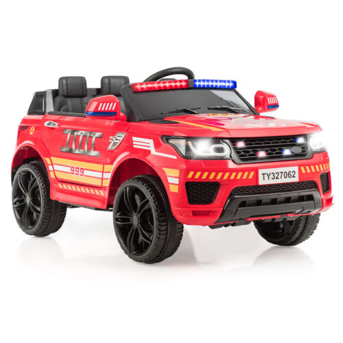 Fire Up Your Child's Imagination with the HoneyJoy 12V Ride-On Fire Truck - Featuring LED Lights and Siren!