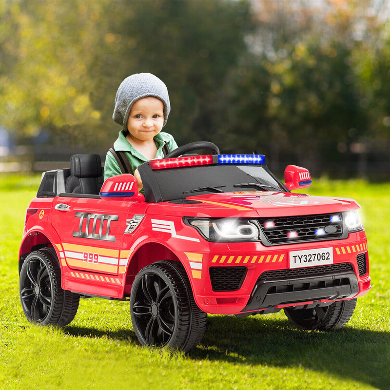 Fire Up Your Child's Imagination with the HoneyJoy 12V Ride-On Fire Truck - Featuring LED Lights and Siren!