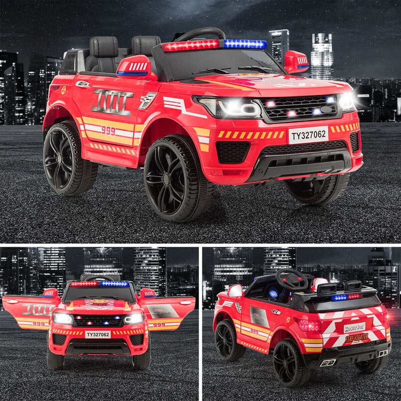 Fire Up Your Child's Imagination with the HoneyJoy 12V Ride-On Fire Truck - Featuring LED Lights and Siren!
