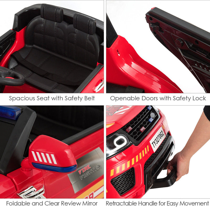 Fire Up Your Child's Imagination with the HoneyJoy 12V Ride-On Fire Truck - Featuring LED Lights and Siren!