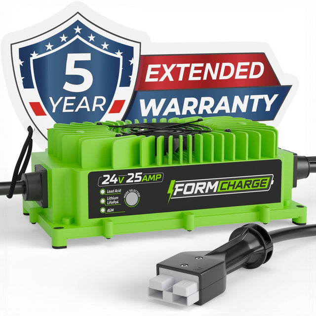 24 Volt Battery Charger for Forklift, Electric Pallet Jack, Floor Scrubber - 24V 25A Lithium, LiFePO4, Lead Acid, AGM FORM Charge