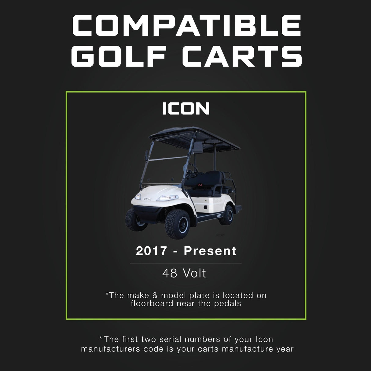 ICON 48 Volt Golf Cart Battery Charger - 48V 15 AMP Lithium, LiFePO4, Lead Acid, AGM FORM Charge