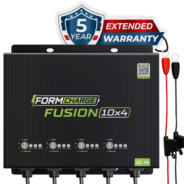 FUSION 10X4, 4-Bank, 40A (10A/Bank) Smart Marine Battery Charger, 12V Waterproof Onboard Battery Charger for AGM, Lithium (LiFePO4) and Deep-Cycle Batteries FORM Charge