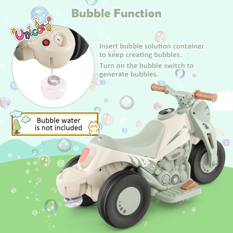 Fun and Exciting Electric Ride-On Motorcycle for Kids with Bubble Maker and Music - 6V Battery and Durable PP Wheels