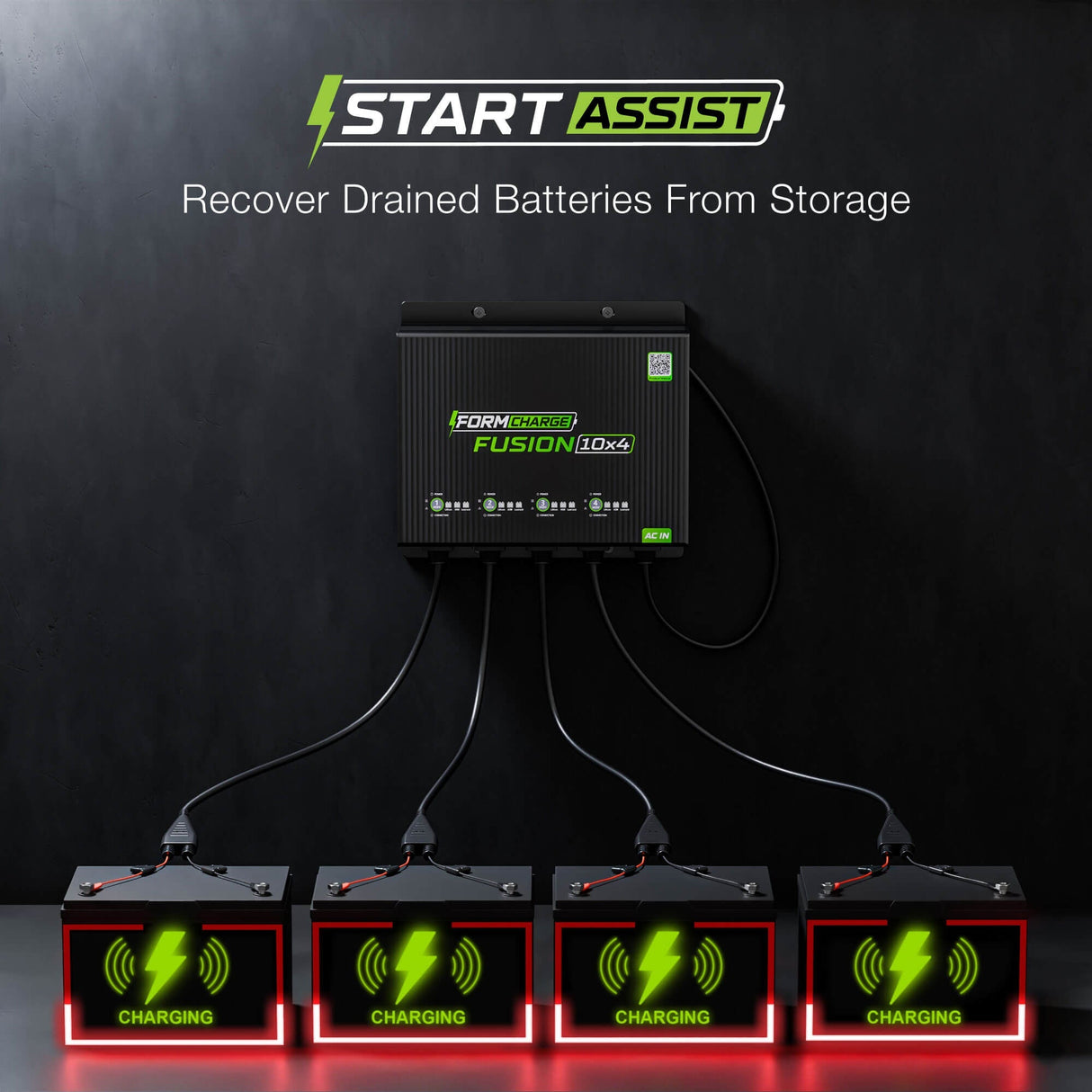 FUSION 10X4, 4-Bank, 40A (10A/Bank) Smart Marine Battery Charger, 12V Waterproof Onboard Battery Charger for AGM, Lithium (LiFePO4) and Deep-Cycle Batteries FORM Charge
